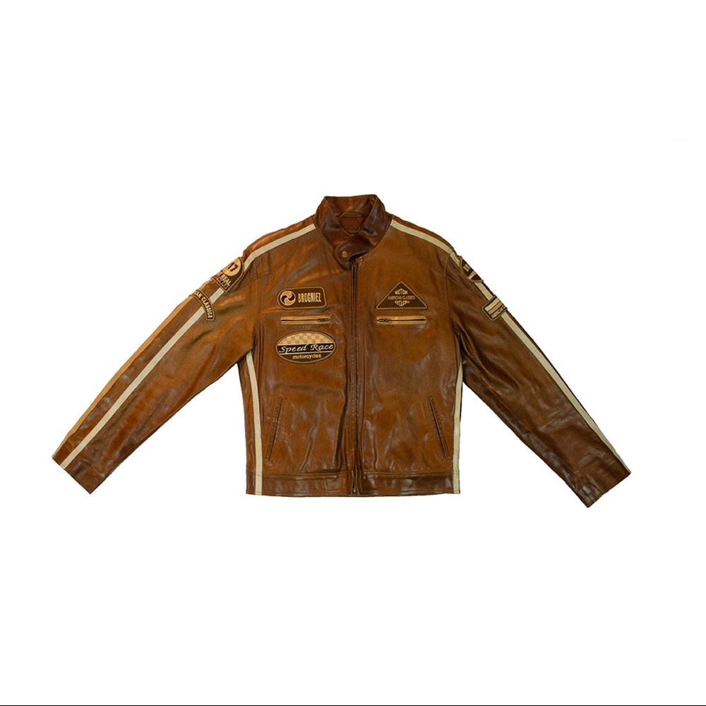 Brown Solo NYC Cafe Racer Racing Motorcycle Leather Jacket Size S